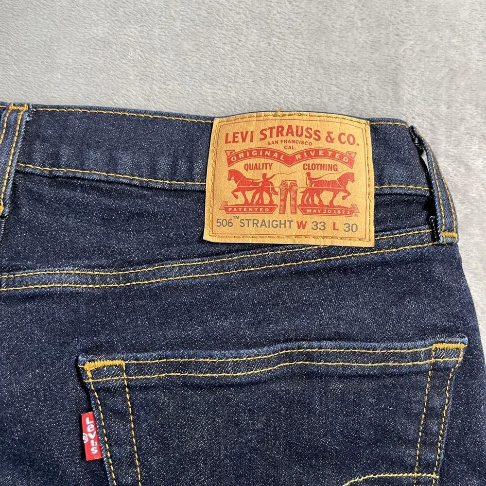 Levi's 506 Straight Jeans Mens 33x30 Blue Dark Wash Stretch Denim‎ Classic Fit